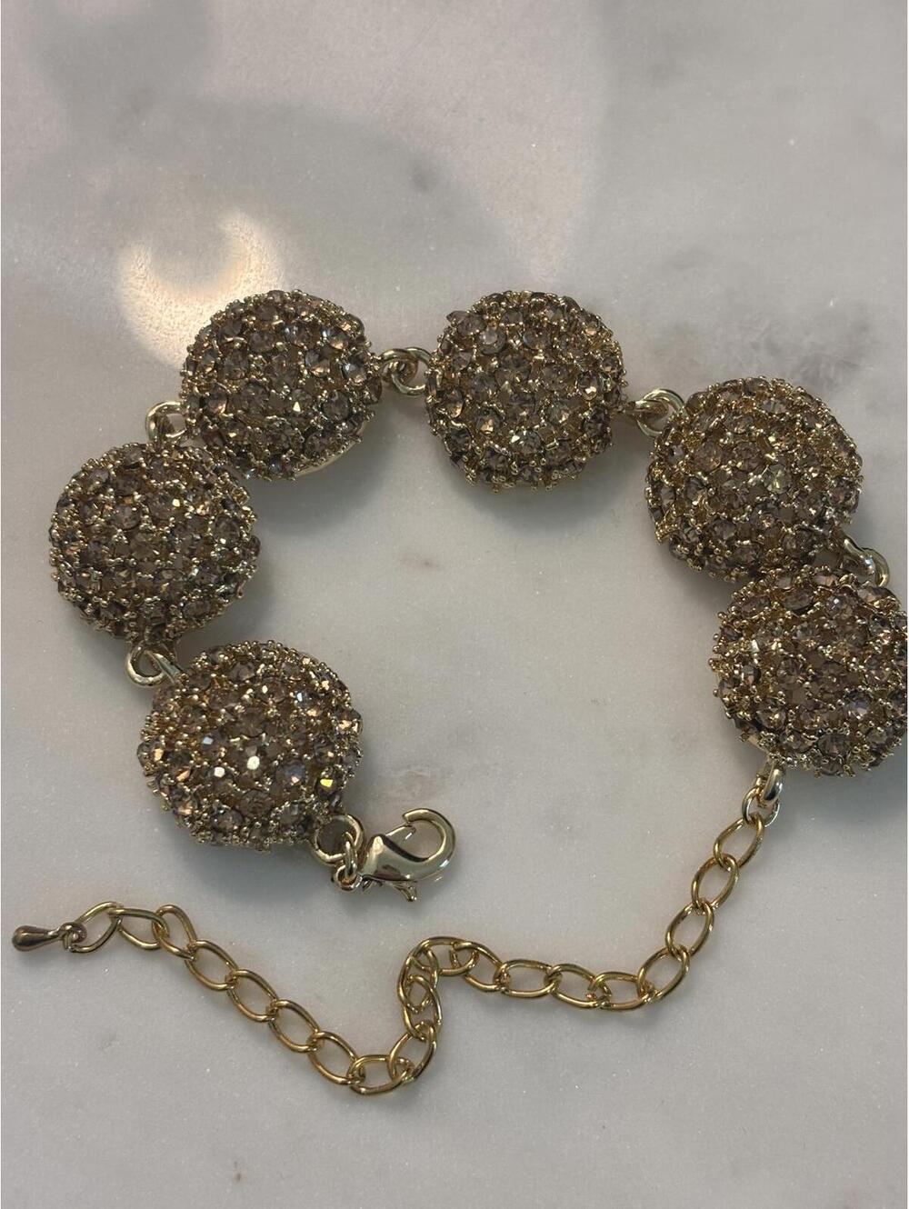 Gold-Tone Rhinestone Circle Link Bracelet
